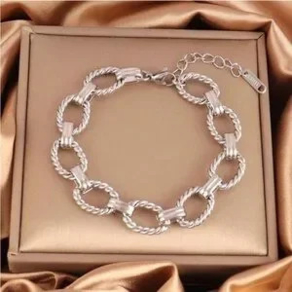Silver Plated Stainless Steel Rope Chain Bracelet